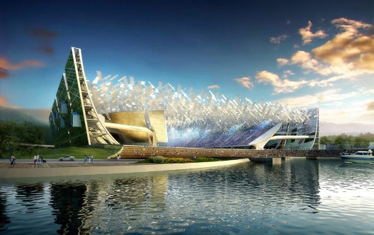 Dalian Stadium rendering -- from the water Dalian Stadium rendering -- from the water