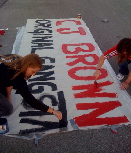 Some last minute freehand banner painting at Toyota Park. Some last minute freehand banner painting at Toyota Park.