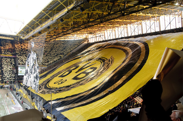 Borussia Dortmund fans giant banner, celebrating the club's one hundredth anniversary. BVB won 1-0 over Freiburg. December 19, 2009.. Borussia Dortmund fans giant banner, celebrating the club's one hundredth anniversary. BVB won 1-0 over Freiburg. December 19, 2009..